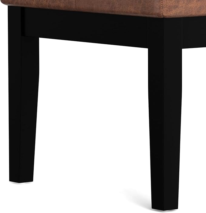 SIMPLIHOME Lacey Small Tufted Ottoman Bench - 26 inch Wide Upholstered Vegan Leather Rectangle Ottoman in Distressed Saddle Brown, Contemporary Bench for Bedroom with Stitching Detail, Assembled
