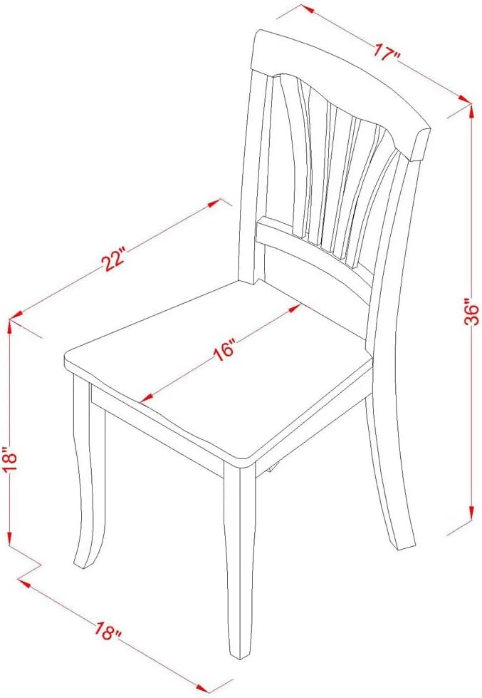 East West Furniture AVC-BLK-W Avon Dining Room Chairs - Slat Back Solid Wood Seat Chairs, Set of 2, Black & Cherry
