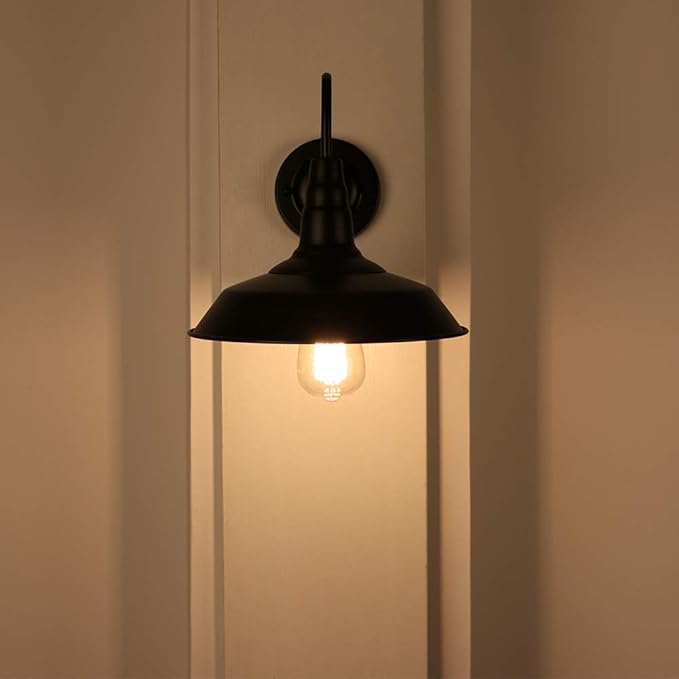 LynPon Gooseneck Barn Lights Indoor, Black Farmhouse Wall Sconces Set of Two, 2 Pack Rustic Wall Light Fixtures Industrial Wall Mount Lighting for Warehouse Front Door Porch Garage Entryway