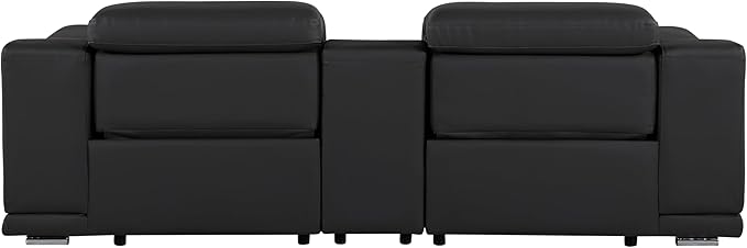 BlackJack Furniture Venice Top Grain Italian Leather Power Recline Loveseat Sofa - 93" Theater Seating Modern Couch for Living Room Apartment Lounge Home with Adjustable Headrests & USB Port, Black