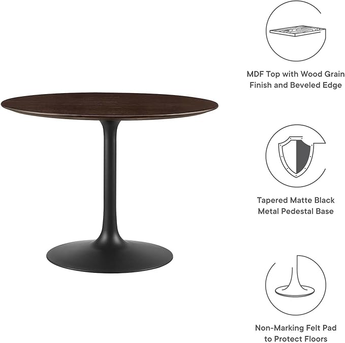 Modway Lippa Dining Table, 40", Black Cherry Walnut