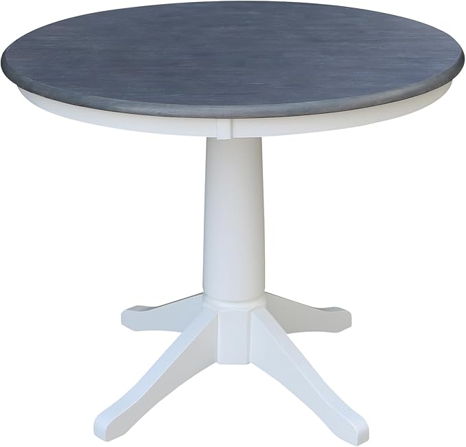 IC INTERNATIONAL CONCEPTS 36 in Round Wood Pedestal Dining Table with 4 Chairs in White and Heather Gray