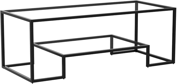 Black Metal Glass Coffee Table - Simple Center Coffee Table for Living Room Home, Metal Frame Coffee Table with 2 Shelves,Modern Table for Bedroom, Dinning Room,Office Decor | Living Room, Home, Modern Table, Bedroom, Dinning Room