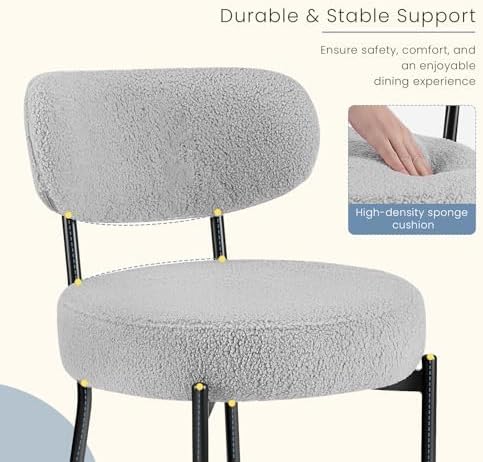 DUMOS Dining Chairs Set of 4, Mid Century Modern Chair Round Upholstered Curved Backrest, Kitchen Vanity Living Room Chairs with Black Metal Legs，Classic Grey