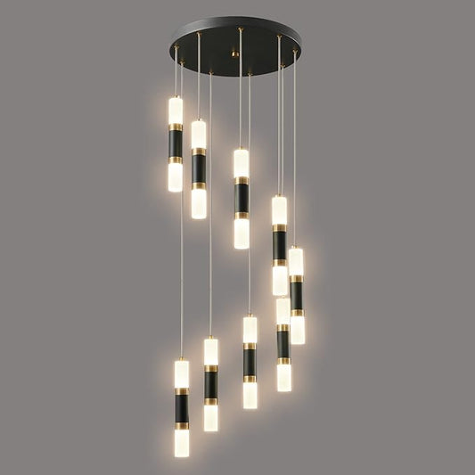 9-Light Chandelier LED 54W Dimmable Chandeliers for Entryway Pendant Light Fixture Chandeliers for Staircase Lobby Black Gold Lighting Modern High Ceiling Chandelier