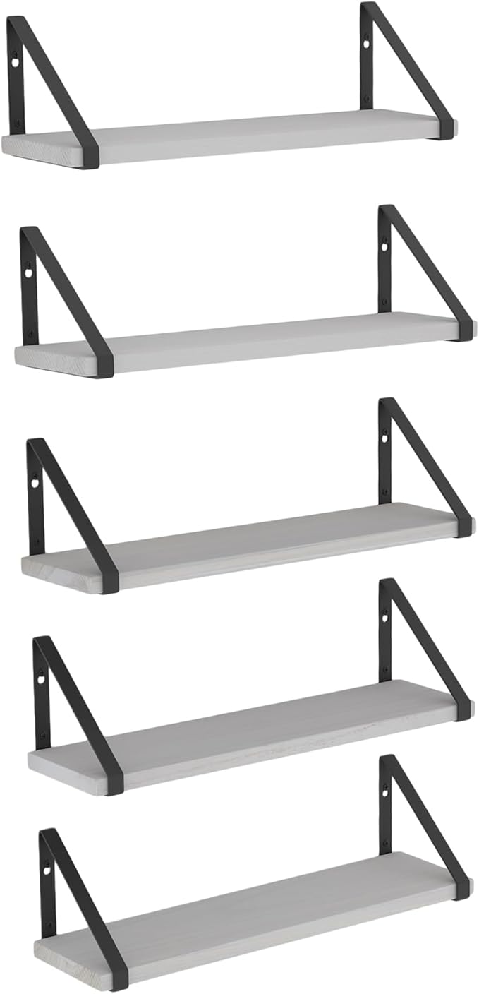 Wallniture Ponza 17'' x 4.5'' Floating Wall Shelf Bathroom, Small Wood Book Shelves for Wall Storage, Wall Mounted Shelf, Dining Room, Bedroom, Living Room, Office & Kitchen Organization, White, 5pcs