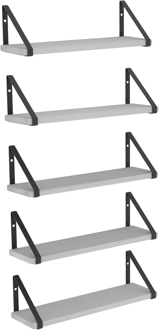 Wallniture Ponza 17'' x 4.5'' Floating Wall Shelf Bathroom, Small Wood Book Shelves for Wall Storage, Wall Mounted Shelf, Dining Room, Bedroom, Living Room, Office & Kitchen Organization, White, 5pcs