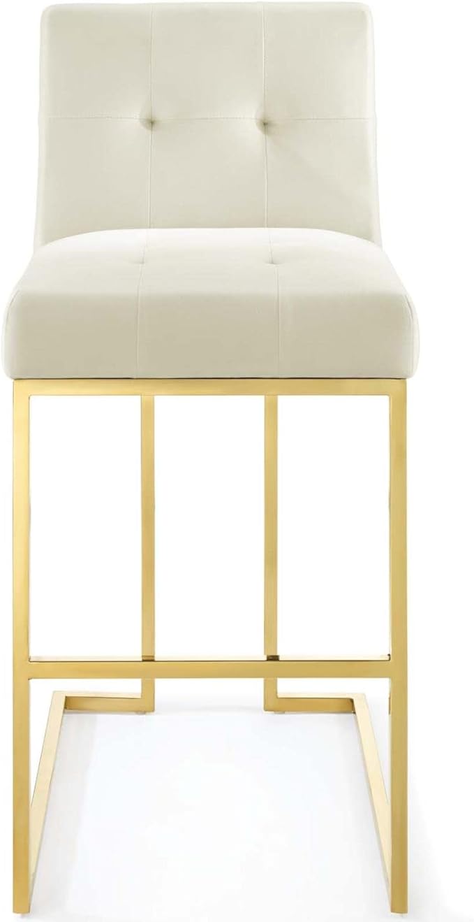Modway Privy Gold Stainless Steel Performance Velvet Bar Stool, Ivory