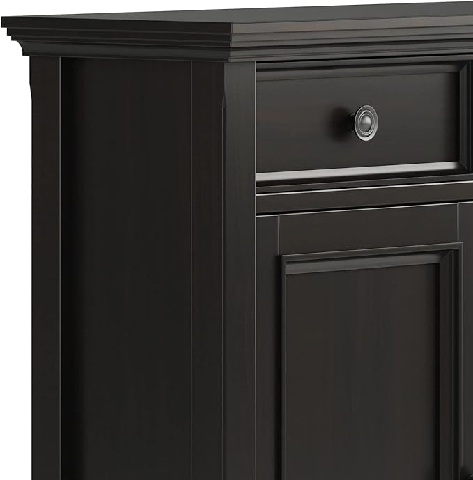 SIMPLIHOME Amherst 36-inch Wide Transitional-Style Storage Cabinet in Hickory Brown with Drawers and Adjustable Shelves for Entryway or Living Room