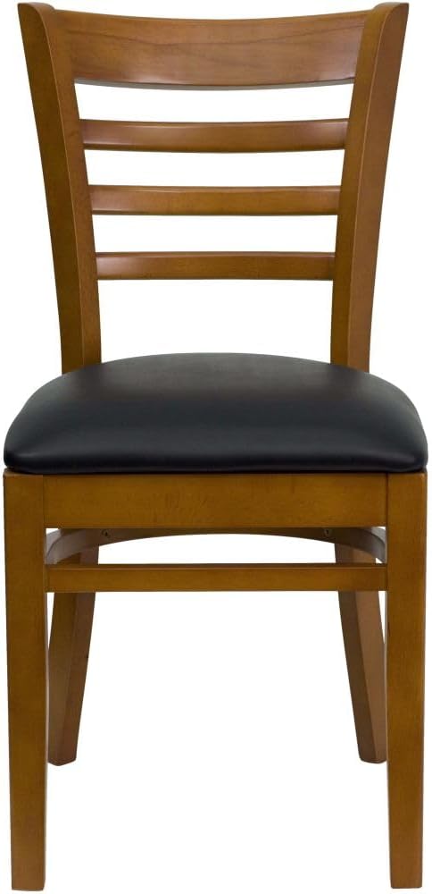 Flash Furniture 2 Pack HERCULES Series Ladder Back Cherry Wood Restaurant Chair - Black Vinyl Seat