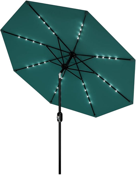 Patio Umbrella with Solar Lights, Outdoor Table Umbrella with 8 Durable Ribs, Tilt & Crank Mechanism, Water & UV Protection Sun Shade Umbrella for Garden, Poolside, Backyard (Turquoise, 9 FT)