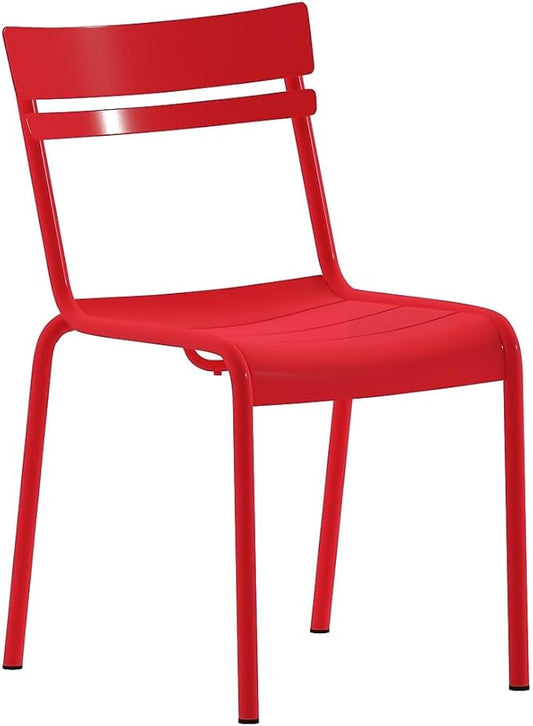 Flash Furniture Nash Commercial Grade Steel Stack Chair, Indoor-Outdoor Armless Chair with 2 Slat Back, Red
