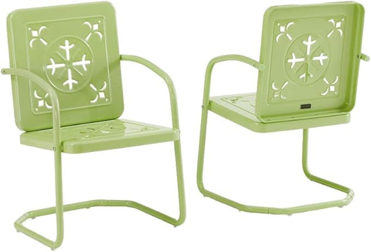 Crosley Furniture Azalea 2-Piece Outdoor Chair Set, Vintage Retro Metal Patio Chairs for Dining, Porch, Deck, Key Lime Gloss