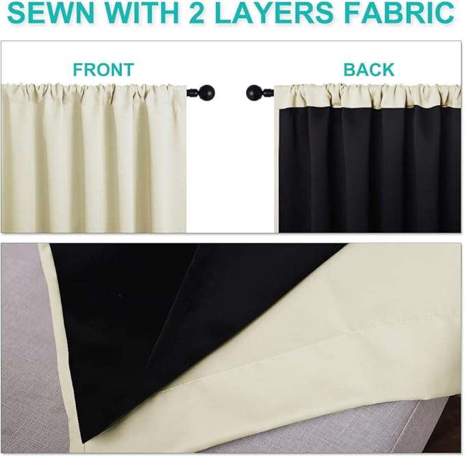 NICETOWN Living Room Completely Shaded Draperies, Privacy Protection & Noise Reducing Drapes, Black Lined Rod Pocket Window Treatment Curtain Panels for Patio Door (Beige, 2 Pieces, W52 x L84)