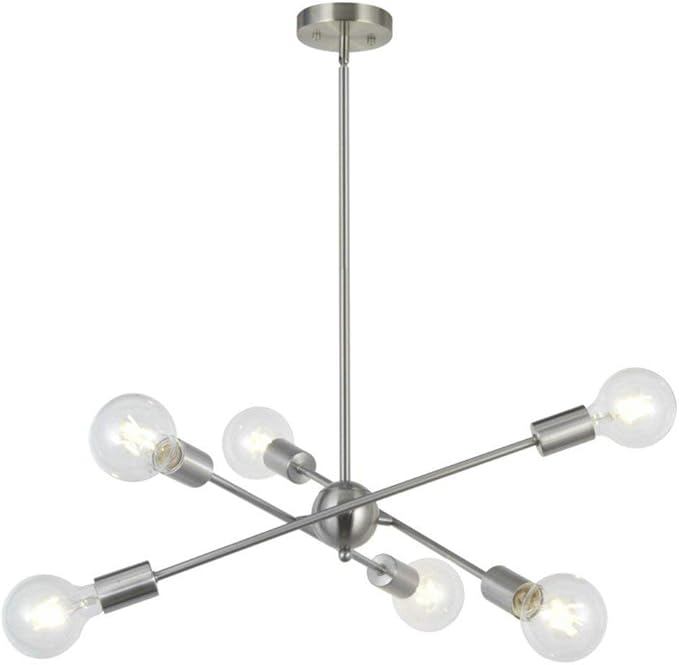 BONLICHT Sputnik Chandelier 6 Lights Modern Pendant Lighting Brushed Nickel Mid Century Flush Mount Ceiling Light Fixture by UL Listed