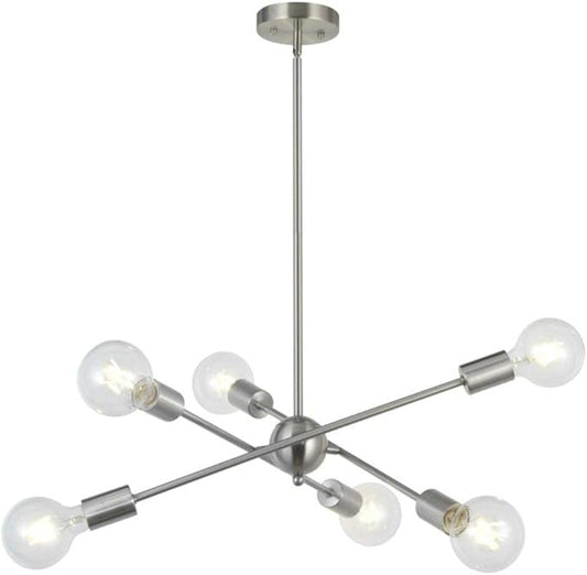 BONLICHT Sputnik Chandelier 6 Lights Modern Pendant Lighting Brushed Nickel Mid Century Flush Mount Ceiling Light Fixture by UL Listed