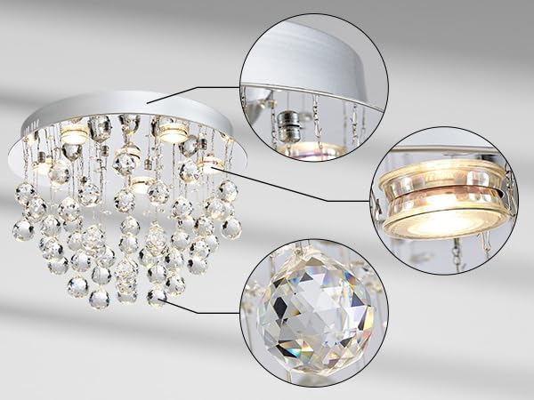 Saint Mossi 6-Lights Modern Chandelier K9 Crystal Lighting Fixture,Modern Flush Mount Ceiling Light Fixtures Raindrop Chandelier for Bedroom,Dining Room, Living Room, H13 x D20