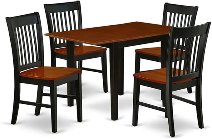 East West Furniture NDNO5-BCH-W 5 Piece Dinette Set for 4 Includes a Rectangle Dining Room Table with Dropleaf and 4 Dining Chairs, 30x48 Inch, Black & Cherry