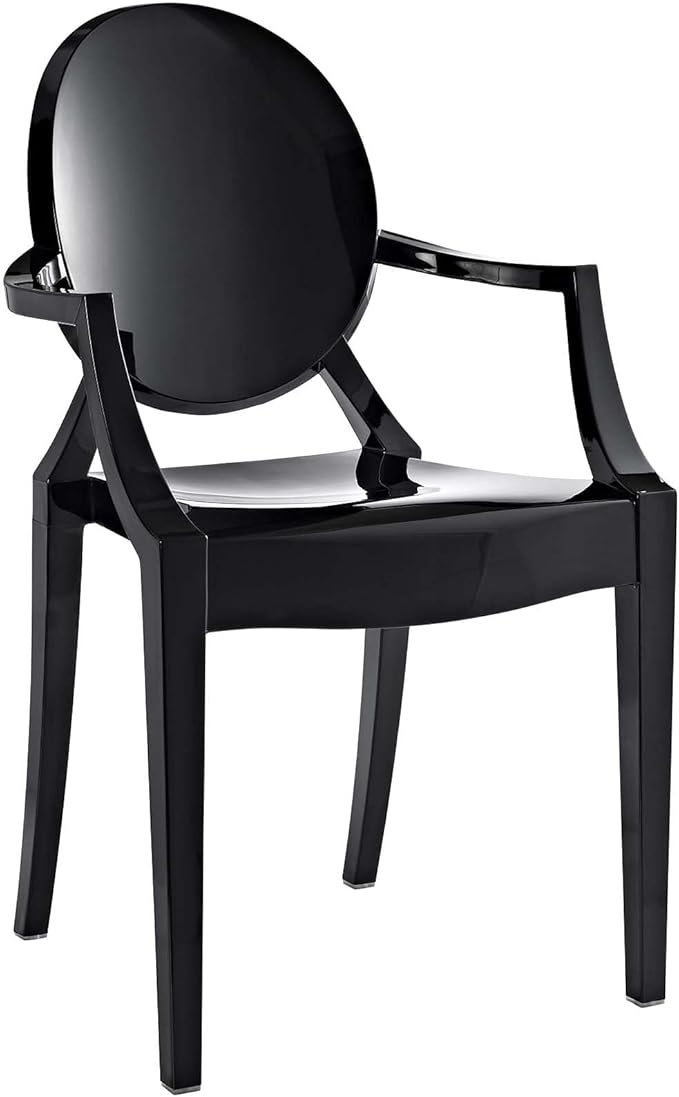 Modway Casper Modern Acrylic Stacking Kitchen and Dining Room Arm Chair in Black - Fully Assembled