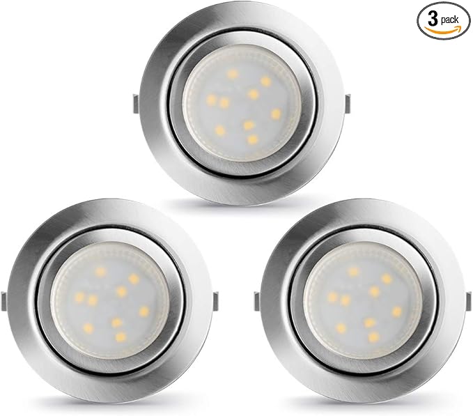LED Puck Lights Wired Recessed Under Cabinet Lighting Dimmable,2.4In Cutout Halogen Bulb Retrofit,12V Under Counter Light Fixtures for Kitchen,Shelf Lamp,3000K Warm White Round Cabinet Lights,3pcs