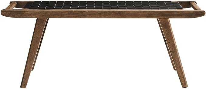 Modway Saoirse 47" Faux Leather Wood Bench in Walnut Black