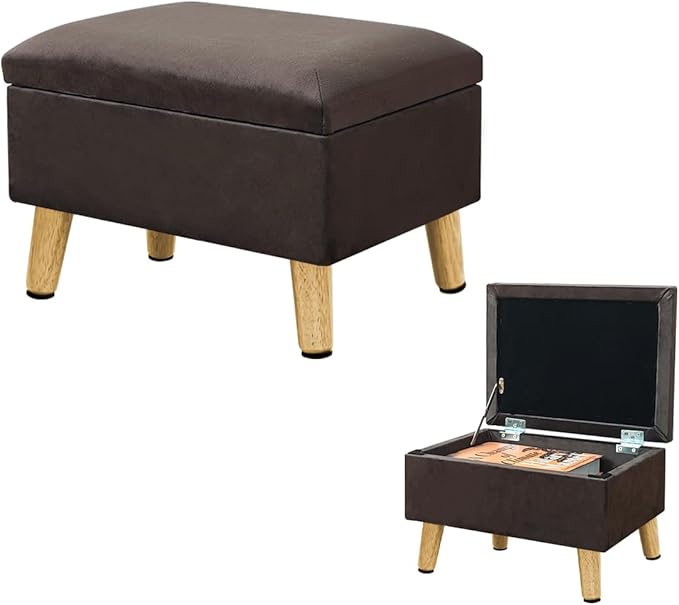 lumizone Small Ottoman with Storage Footstool Compact Foot Rest Stool for Living Room Under-Desk Entryway or Bedroom 10.63" Low-Height Storage Ottoman Cube Lightweight & Stylish (Brown)