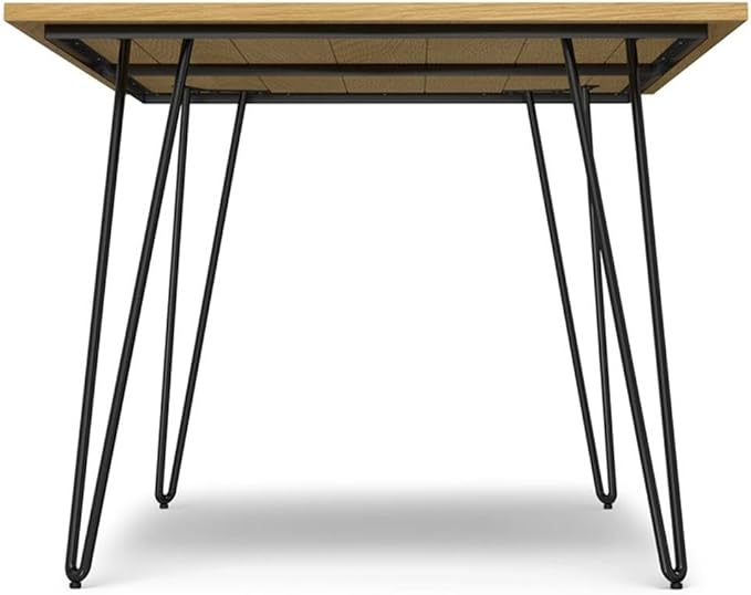SIMPLIHOME Hunter Dining Table - 66 inch Wide Solid Wood Oak Veneer Table, Modern Industrial Style for Dining Room or Kitchen with Black Powder-Coated Iron Legs and Hairpin Legs, Seats 6