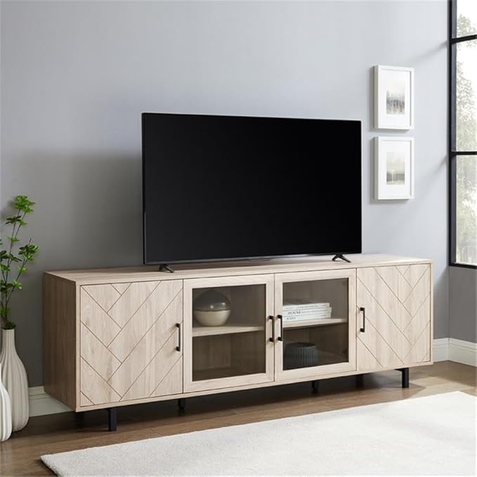 Walker Edison Harper Modern 4 Door Herringbone TV Stand for TVs up to 80 Inches 70 Inch Birch