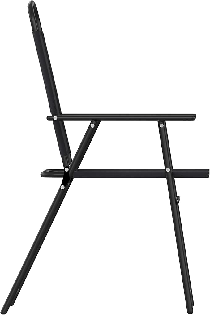 Flash Furniture Mystic Folding Patio Sling Chairs, Outdoor Textilene Lawn Chairs with Armrests, Set of 2, Black