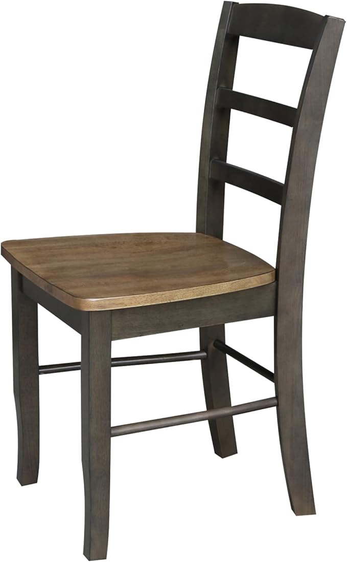 IC INTERNATIONAL CONCEPTS Set of 2 Solid Wood Madrid Ladderback Chairs in Hickory/Washed Coal