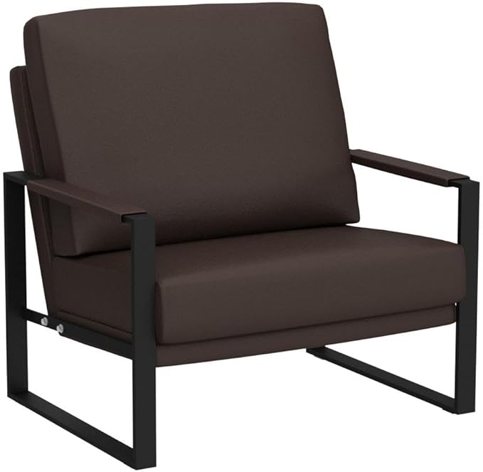AWQM Modern PU Leather Accent Chair Arm Chair with Extra-Thick Padded Backrest and Seat Cushion Sofa Chairs for Living Room Bedroom, 105 Degree Slant Back, Non-Slip Adsorption Feet-Brown（Set of 1）