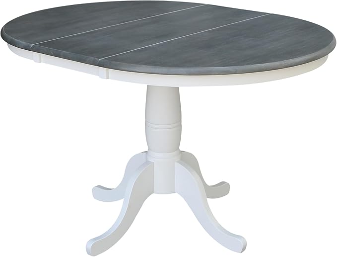 International Concepts 36" Wood Round Table with 12" Leaf in White/Heather Gray
