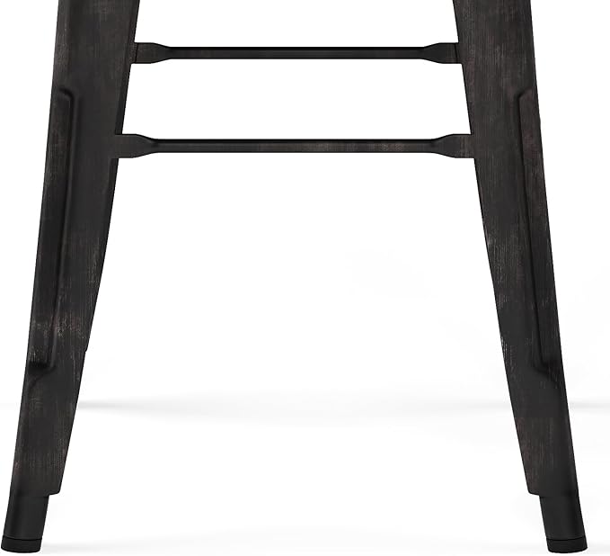 SIMPLIHOME Rayne Industrial Metal 30 inch Bar Stool (Set of 2) in Distressed Black for the Dining Room and Kitchen