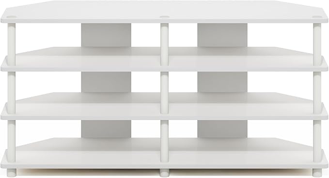 Furinno ECON TV Stand, 4-Tier Corner Entertainment Center, TV Console for TV up to 55 Inch, Easy Assembly, for Living Room, Bedroom, White