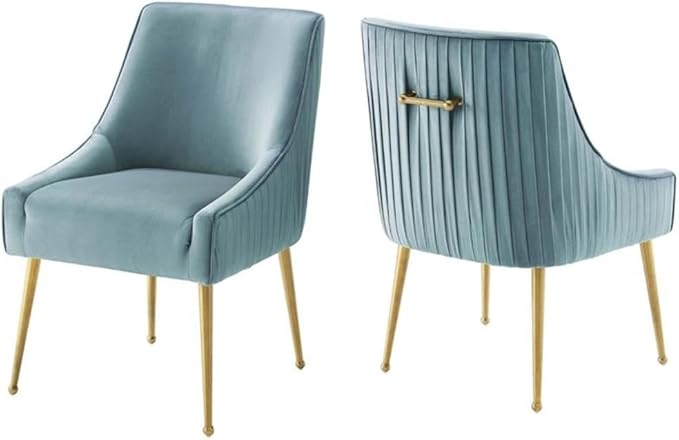 Modway Discern Pleated Back Upholstered Performance Velvet Dining Chair Set of 2, Light Blue