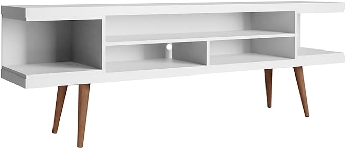 Manhattan Comfort Utopia 70.47" Freestanding Entertainment Center for Living Room, Mid Century Modern TV Stand with Shelves, Storage and Media Holes, Fits 65" Screens, White
