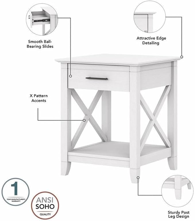 Bush Home Key West Nightstand with Drawer in Pure White Oak
