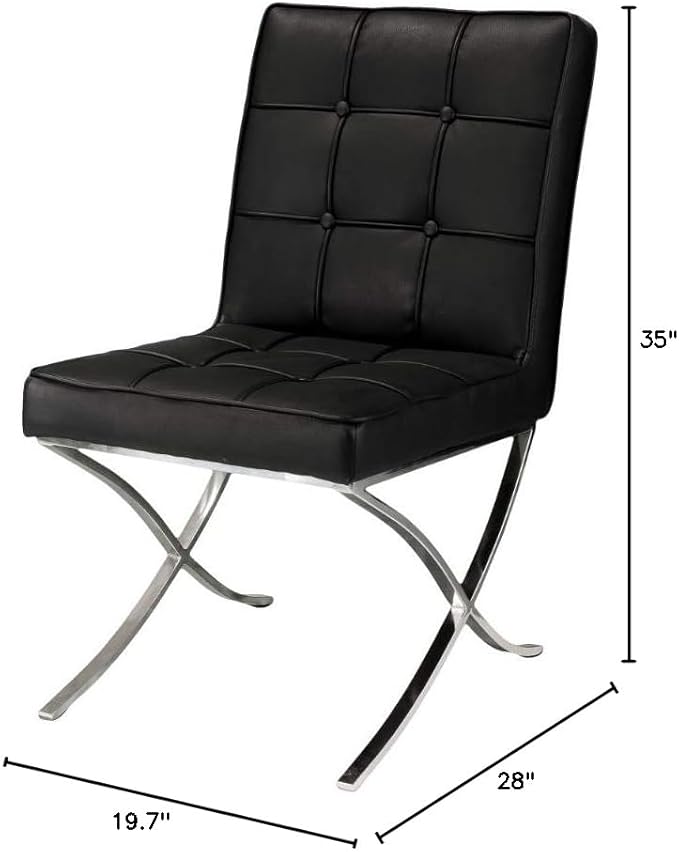Christopher Knight Home Milania Modern Button Tufted Leather Dining Chairs, 2-Pcs Set, Black / Silver