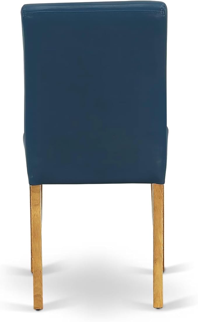 East West Furniture ANAB3-OAK-55 3 Piece Kitchen Table & Chairs Set Contains a Round Dining Room Table with Pedestal and 2 Oasis Blue Faux Leather Parsons Chairs, 36x36 Inch, Oak