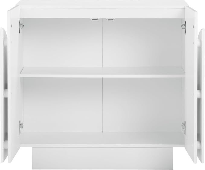 Nathan James Iris Mid-Century Modern Credenza, White TV Stand, Living Room Wood Storage Cabinet with Arched Cabinet Doors, Set of 4