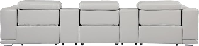 BlackJack Furniture Venice Top Grain Italian Leather Power Recline 8 Piece 5 Seater Sofa - 134" Theater Seating Modern Couch for Living Room Lounge with Adjustable Headrests & USB Port, Light Grey