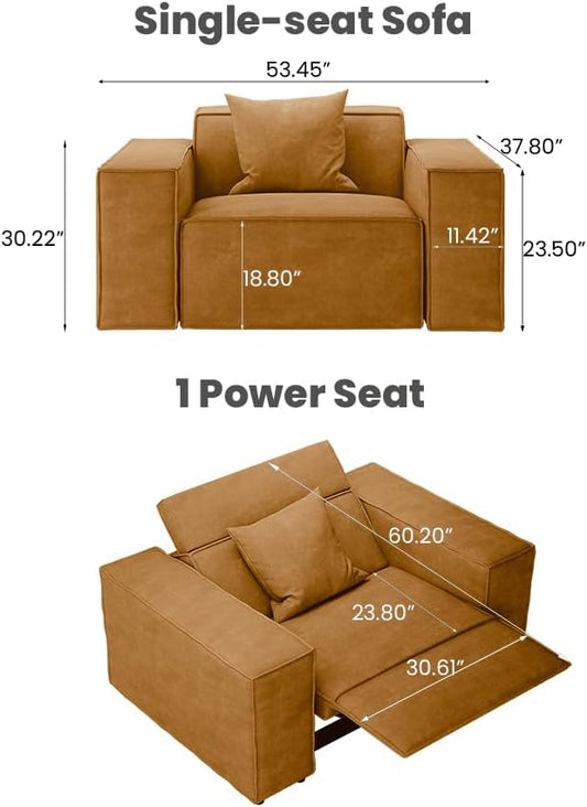53" Power Reclining Chair, Modern Recliner Sofa for Living Room or Bedroom, Performance Fabric Seats with Pillows, Mid Century Modern Chair, Pet Friendly, Orange