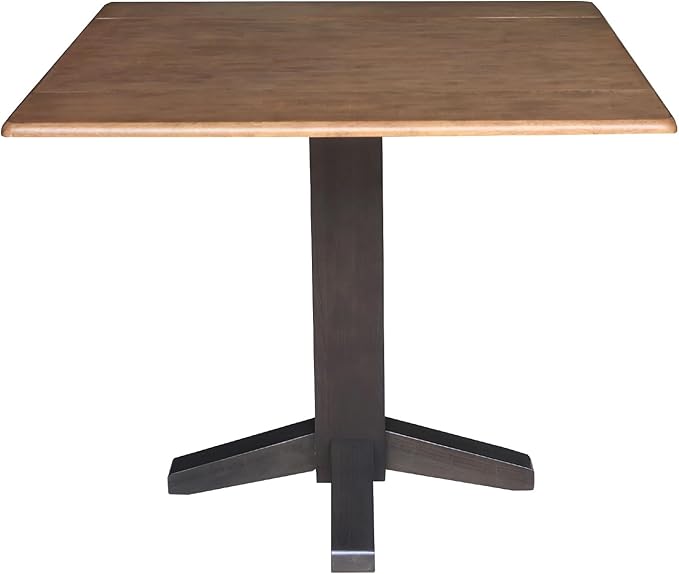 Solid Wood 36" Square Dual Drop Leaf Dining Table, Hickory/Washed Coal