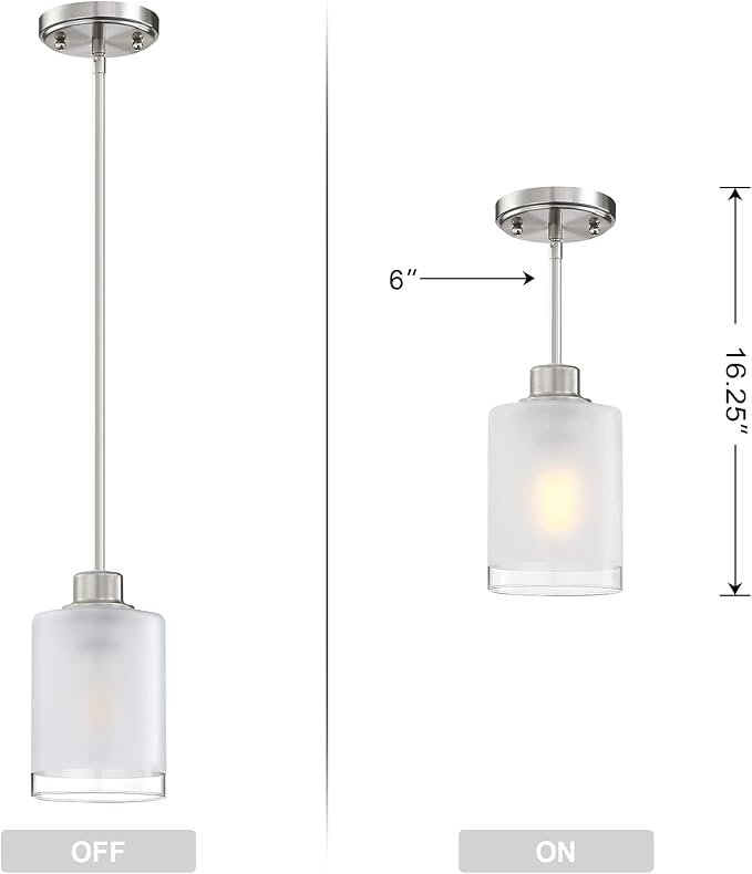 3 Pack 1-Light Industrial Farmhouse Kitchen Island Pendant Ceiling Light Frosted Glass Fixture,Brushed Nickel Finish for Bedroom Hallway Dining Room Entryway Over Sink