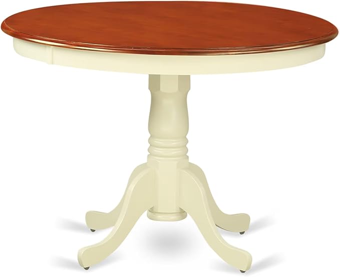East West Furniture HLKE3-BMK-W 3 Piece Kitchen Table Set for Small Spaces Contains a Round Dining Room Table with Pedestal and 2 Solid Wood Seat Chairs, 42x42 Inch, Buttermilk & Cherry