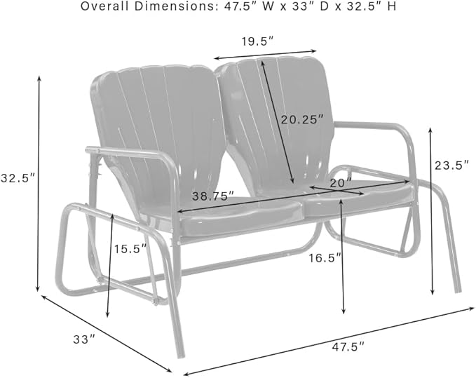 Crosley Furniture Ridgeland Retro Metal Outdoor Loveseat Glider, 2-Person Rocking Patio Bench for Porch, Navy Gloss
