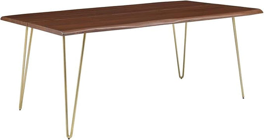 Modway Ardor 74" Live Edge Acacia Wood Rectangular Dining Table in Gold Walnut
