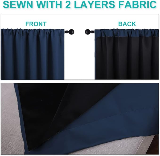 NICETOWN Complete 100% Blackout Curtains, Thermal Insulated & Energy Efficiency Window Draperies for Guest Room, Full Shading Panels for Shift Worker and Light Sleepers (Navy, 42W x 84L, 2 PCs)