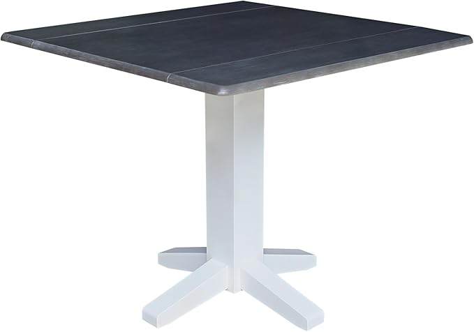 Solid Wood 36" Square Dual Drop Leaf Dining Table, White/Heather Gray