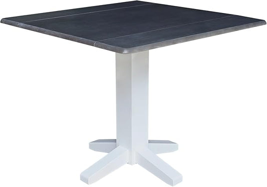 Solid Wood 36" Square Dual Drop Leaf Dining Table, White/Heather Gray